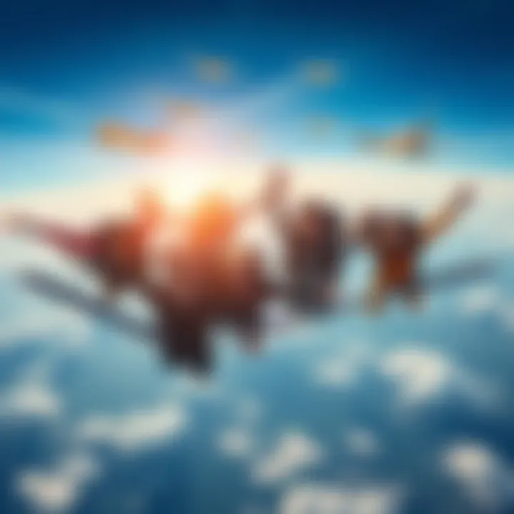 Group of diverse people enjoying flight with new aviation technology