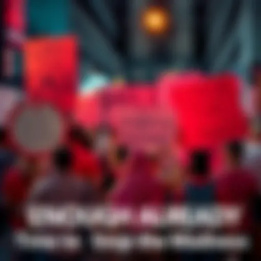 A diverse group of people holding signs that call for empathy and support in their community during tough times.