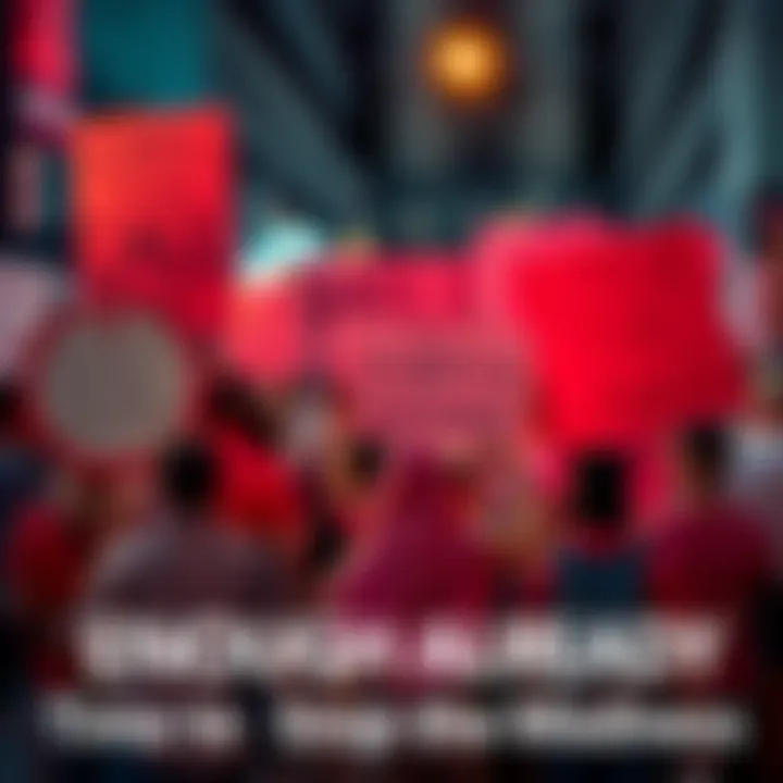 A diverse group of people holding signs that call for empathy and support in their community during tough times.