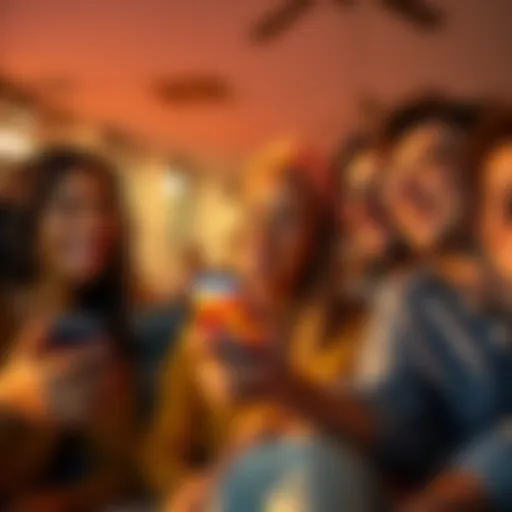 A group of people laughing together while watching a funny video on a phone, reacting to the viral 'bruh moment' of 2026.