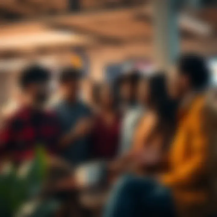 A group of diverse people discussing options and making decisions together in a casual setting.