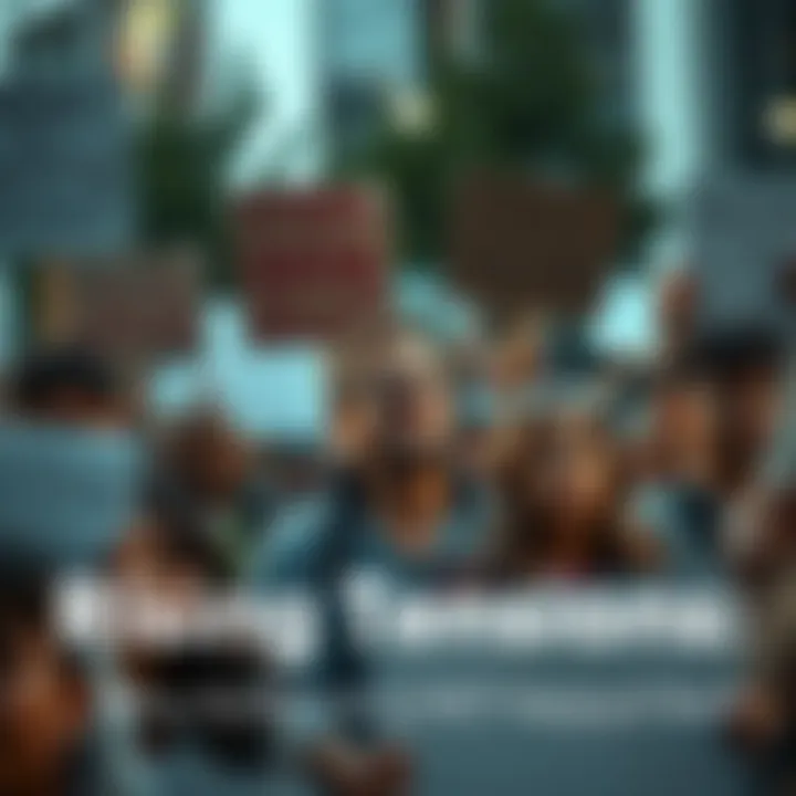 Group of people holding signs and expressing dissatisfaction during a protest.