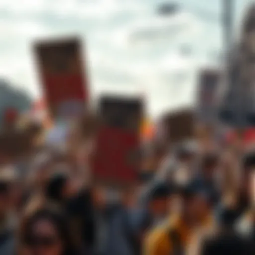 People Protesting for Change A diverse group of people holding banners and signs in a lively protest demonstrating their demands for social change in 2026.