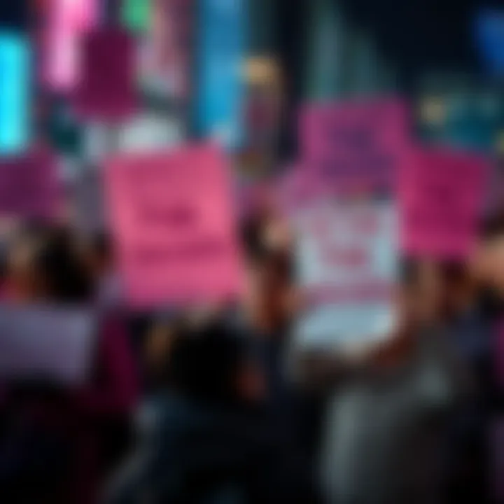 A group of people holding signs demanding the return of pink vouchers, showing their frustration.
