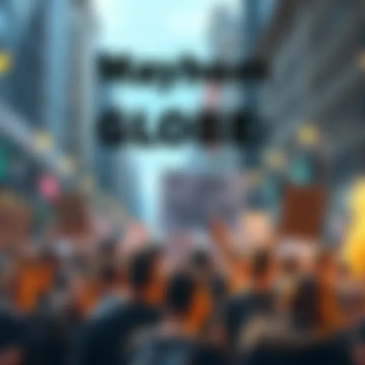 People protesting in a city street A crowd of people holding signs, showing diverse emotions and opinions during a protest