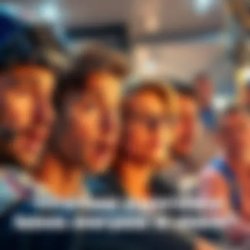A group of people with expressions of surprise and curiosity, looking at an unusual event happening in front of them.
