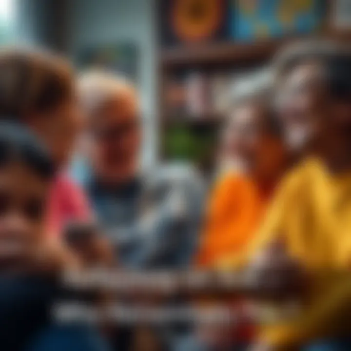 A diverse group of people of different ages sharing stories and laughing together, illustrating shared memories and generational moments.