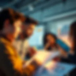 A group of people examining financial charts and discussing savings trends together