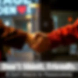 Two people shaking hands in a friendly manner, promoting peace and kindness in the community.