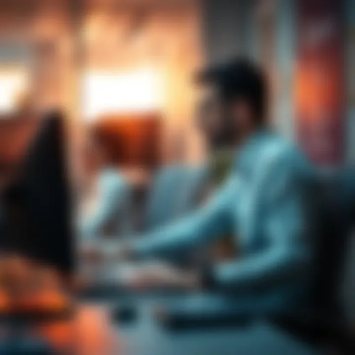 Two coworkers collaborating on a shared desktop during a meeting