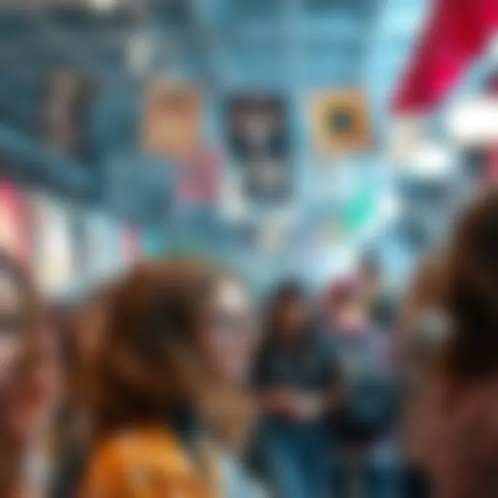 People sharing their identities A diverse group of people expressing their unique identities through art and fashion in a lively community setting