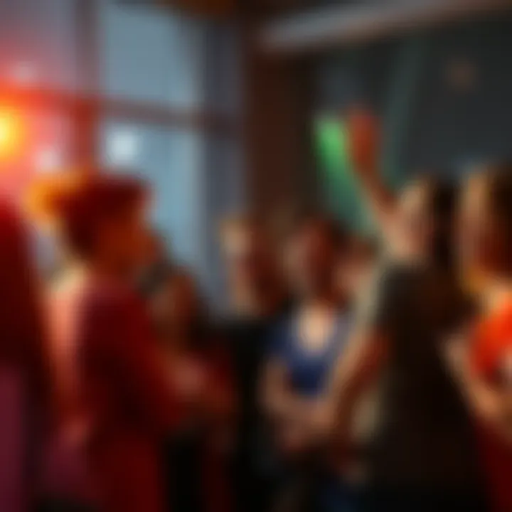 A group of people discussing and sharing their thoughts about recent news, showing excitement and engagement.