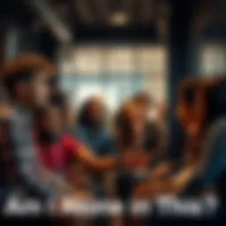 A diverse group of people sitting together, discussing their thoughts and connecting over shared feelings, with thoughtful expressions on their faces.