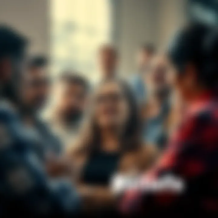 A group of people discussing their beliefs and experiences with faith, showing various expressions of engagement and reflection.