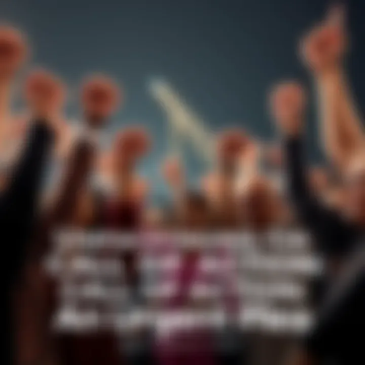 A diverse group of people holding hands and raising their fists in solidarity, symbolizing unity and action for change.