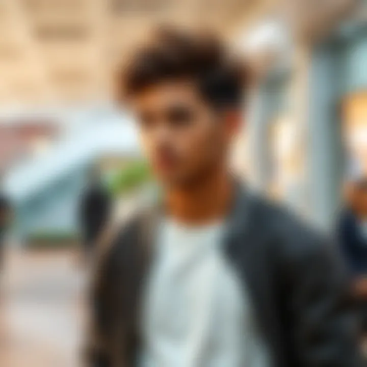 A character with flawless hair styled perfectly while standing in a casual setting, looking relaxed and confident.