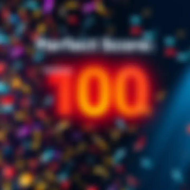Celebration with confetti and a glowing 10/10 score graphic