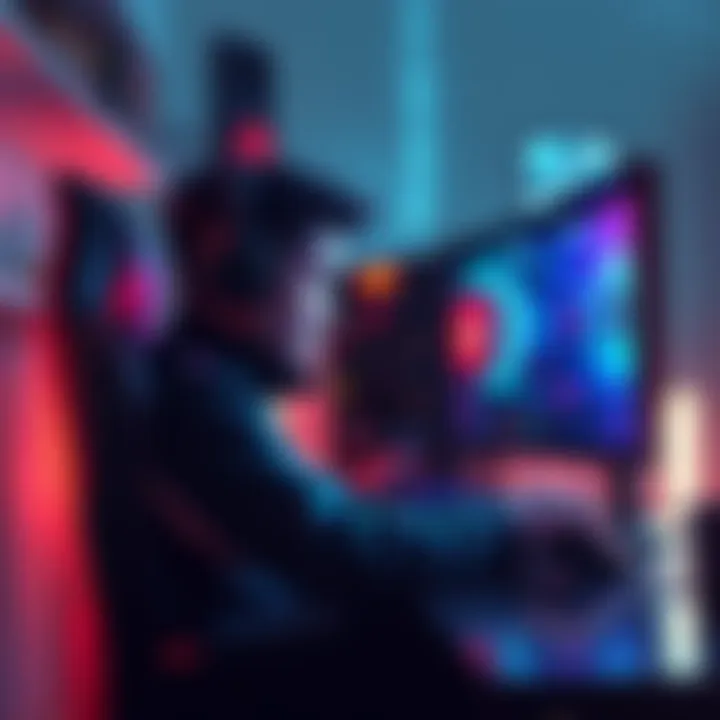 A frustrated gamer sitting at a high-end PC, experiencing stutters while playing a game on Steam