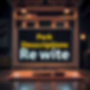 Announcement poster showing the words 'Perk Descriptions Rewrite' with engaging graphics and symbols of clarity and improvement