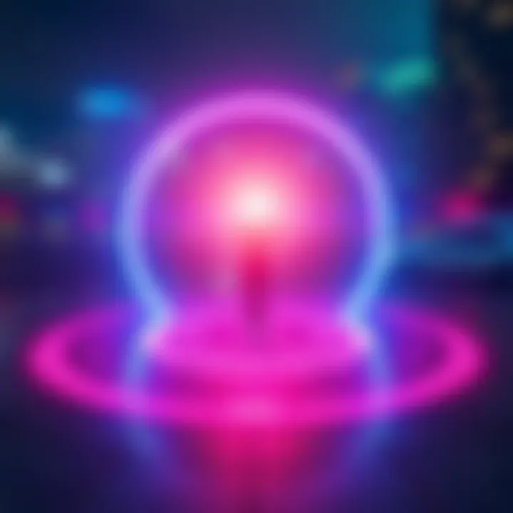 A glowing teleportation circle with intricate symbols on the ground, surrounded by a cityscape backdrop