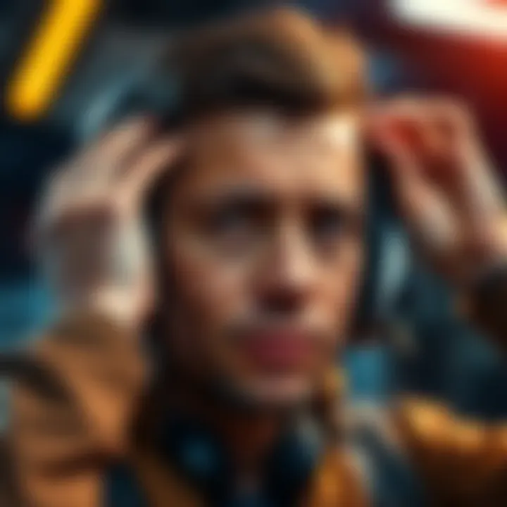 A person with a larger nose fitting a headset on their head, showing the struggle for comfort and fit.