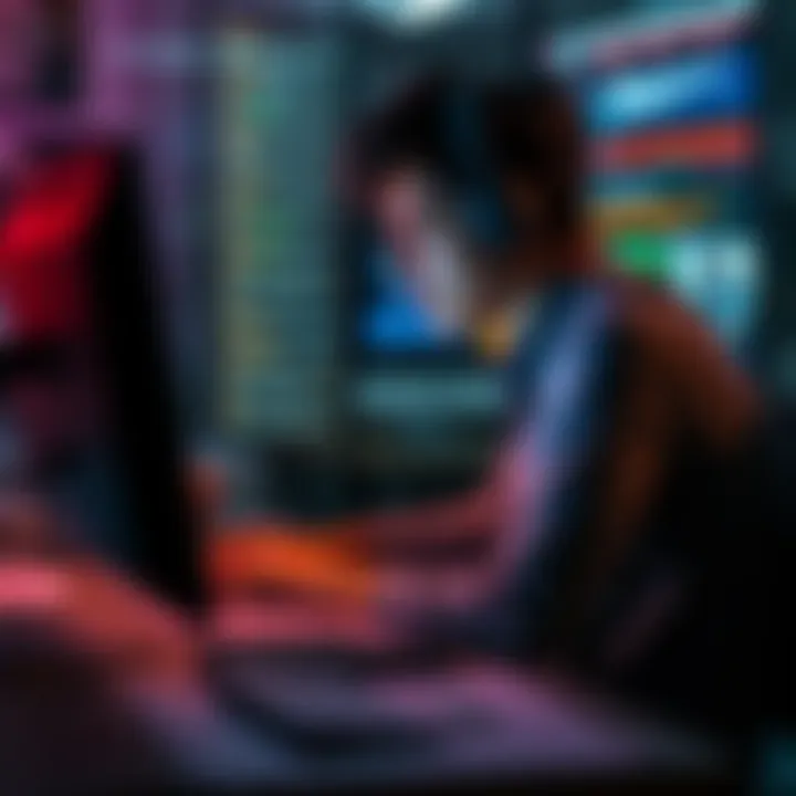 A person sitting at a desk looking at a screen, focusing on recognizing fake news and misinformation online.