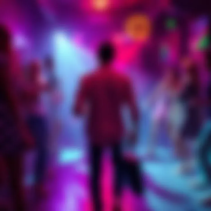 A person walks into a lively party, joining friends who are already dancing and having fun, showcasing the fun of being fashionably late.