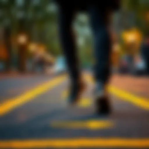 A person stepping outside marked lines in a park, symbolizing unconventional behavior and rule-breaking