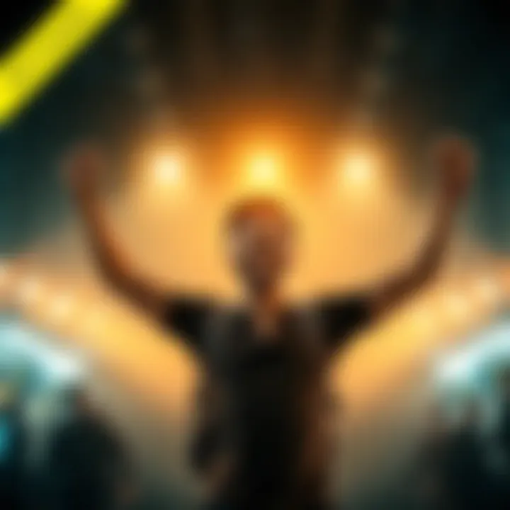 A person with a big smile, raised arms in triumph after completing a challenging task