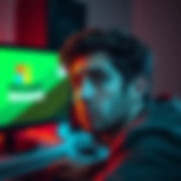 A worried person staring at a computer screen with the Microsoft Rewards logo visible, questioning referral rules