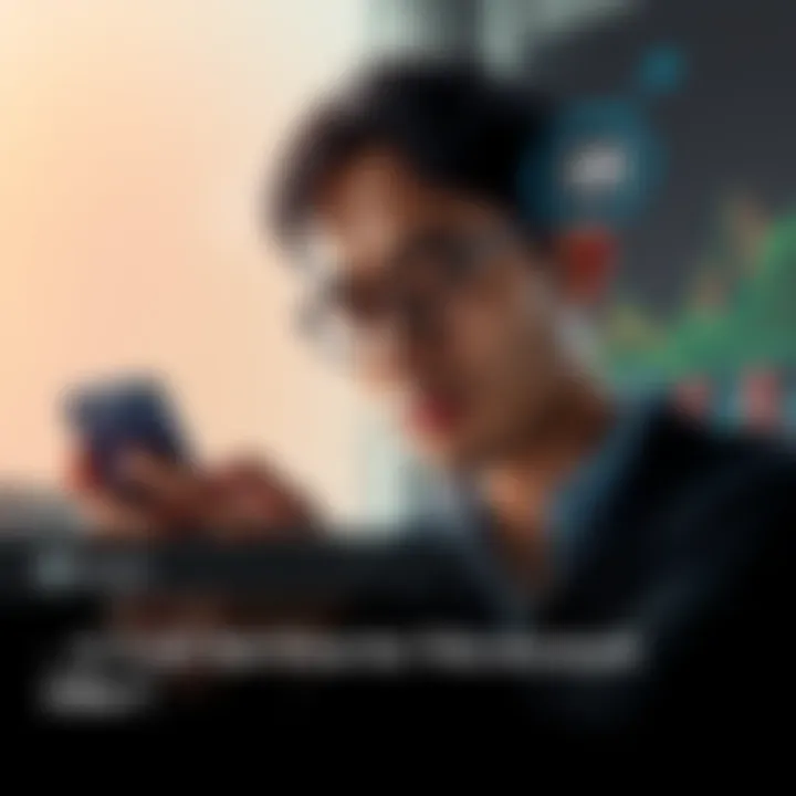 A person looking at a smartphone with a thoughtful expression, contemplating the fairness of a ₹2K account offer, surrounded by financial symbols and charts.