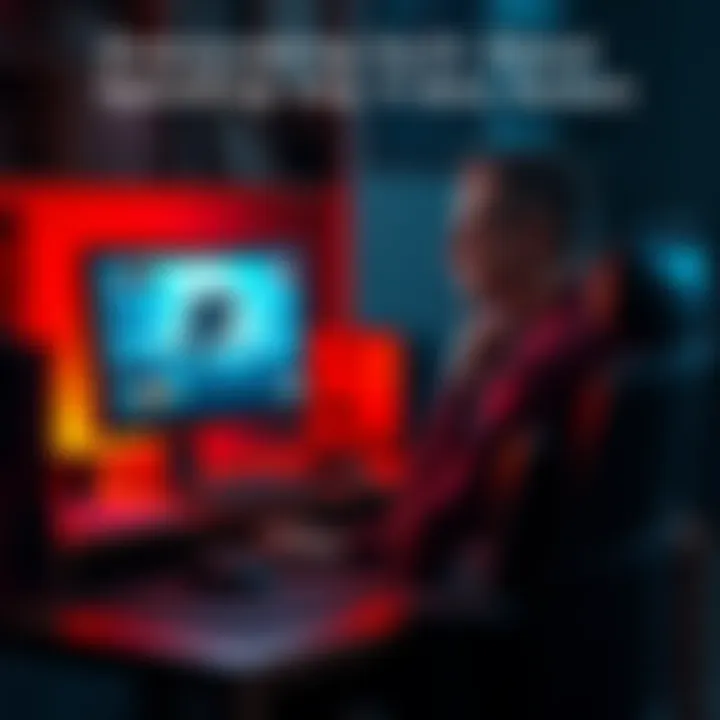 A person sitting at a desk, looking thoughtfully at a new video game on their computer screen, reflecting on spending money after a rough upbringing.