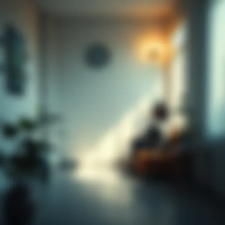 A person sitting peacefully in a quiet room with plants and soft lighting, reflecting on their thoughts, showcasing the importance of solitude for mental well-being.