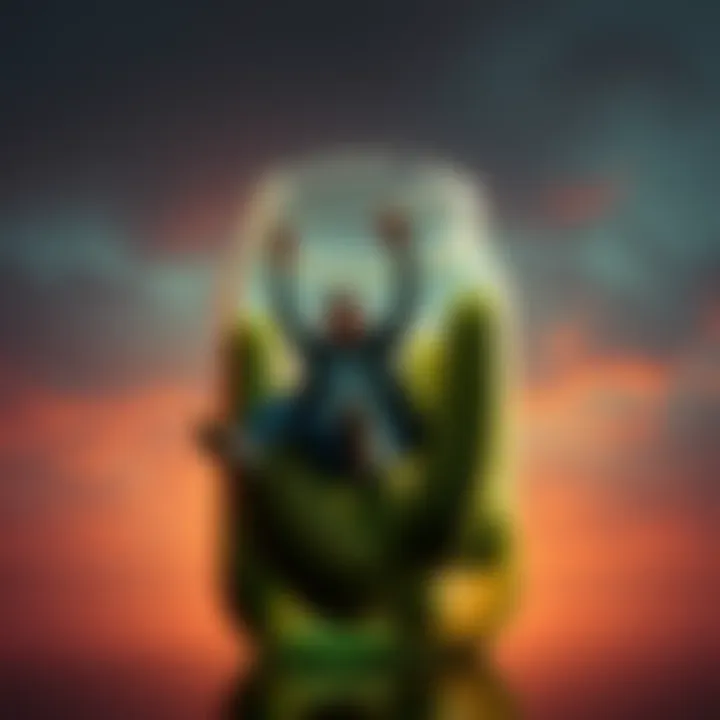 A person breaking free from a giant pickle jar, symbolizing overcoming challenges and finding new opportunities.