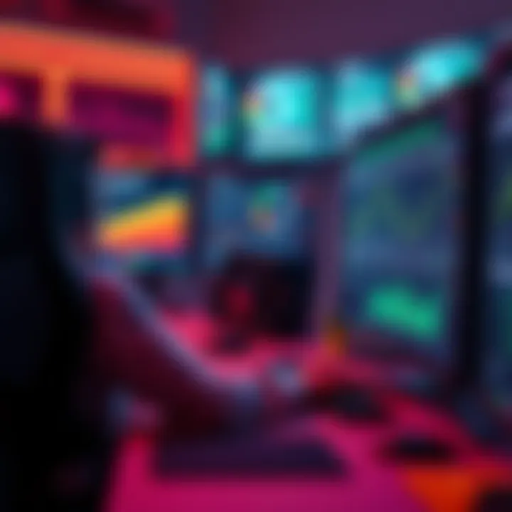 A person sitting at a desk, looking at a computer screen, with charts and graphs showing performance metrics, reflecting on their gaming skills.