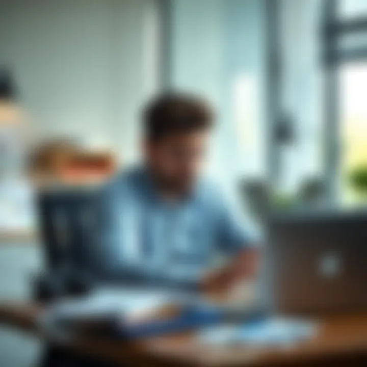 A person sitting at a desk, looking stressed with papers and a laptop around them, symbolizing the struggle to manage time and energy in a busy life.