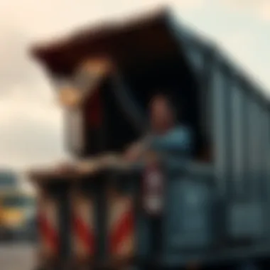 Person Finding Item in Dumpster A person excitedly pulls a treasured item from a dumpster, celebrating a successful search.