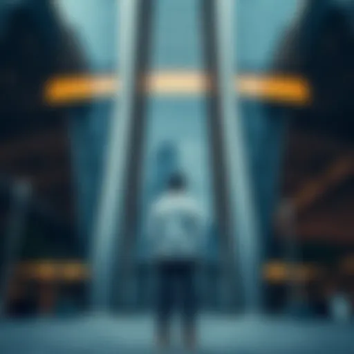 A person stands in front of a modern corporate building, looking unsure and thoughtful, representing hesitation about taking bold action.