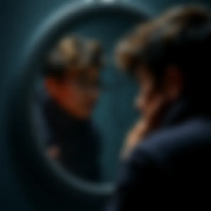 A person looking into a mirror with a thoughtful expression, symbolizing self-reflection and denial of personal issues.