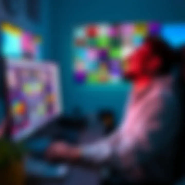 A person sitting at a desk, laughing while looking at a computer screen filled with memes and OMEGALUL expressions.