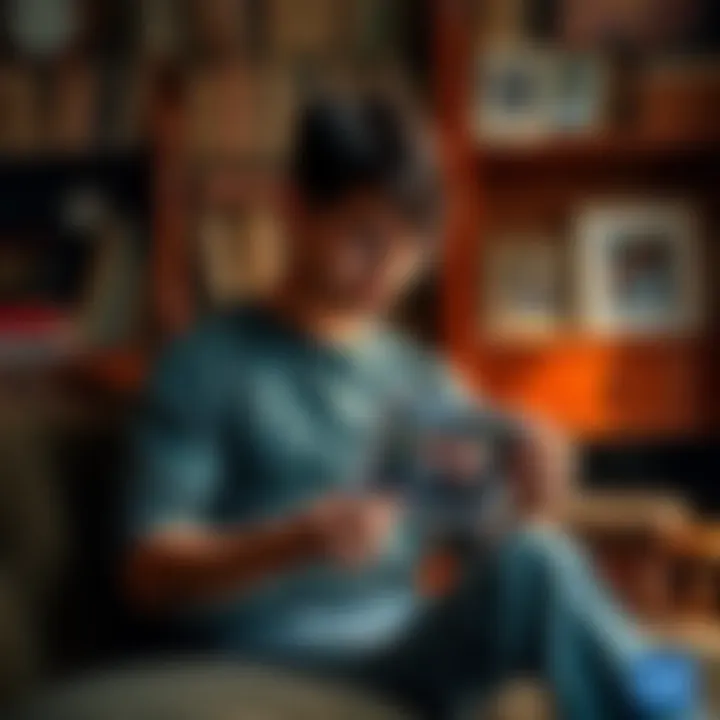 A person sitting quietly, holding old photographs and reflecting on memories of loved ones they miss.