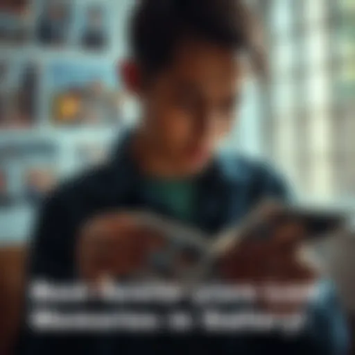 A person with emotional expression while looking at old photographs, reflecting on memories
