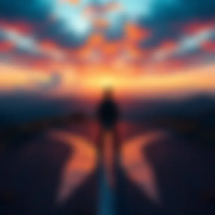 A person stands at a crossroads, contemplating different paths symbolizing choices in life.