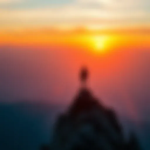 Individual looking at a sunrise from a mountain peak, symbolizing hope and new beginnings