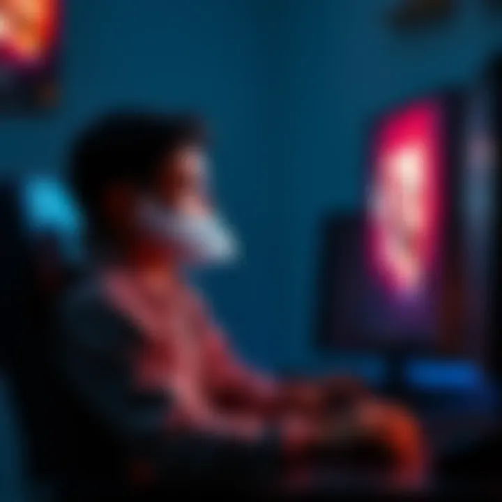 Person playing Dota on a computer after surgery A person sitting in front of a computer, playing Dota while recovering from wisdom teeth surgery, with an ice pack on their jaw