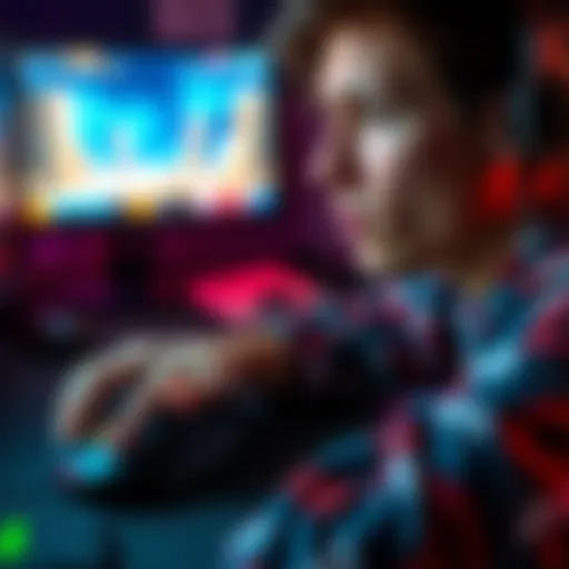 A person with a wrist injury using a computer mouse to play video games, showing a focused expression