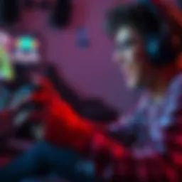 A person deeply focused on playing a video game with excitement on their face