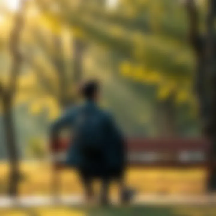 Individual sitting on a bench, looking thoughtful while surrounded by trees and soft sunlight, symbolizing reflection and clarity in life's challenges.