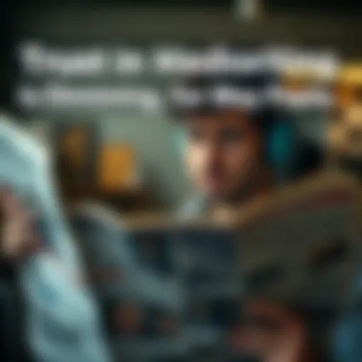 Individual looking at a newspaper, appearing confused about the news content, reflecting doubts about media reliability