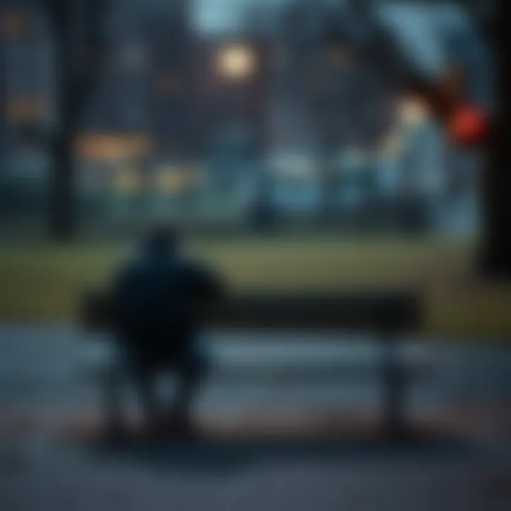 A person sitting alone on a park bench, deep in thought, symbolizing emotional pain and introspection.
